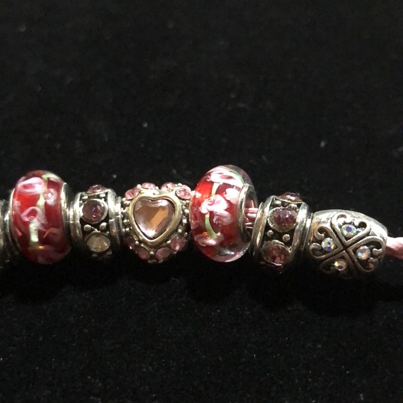 Pink Serjaden Leather Sterling Bracelet With Three 925 Charms - Picture 14 of 14